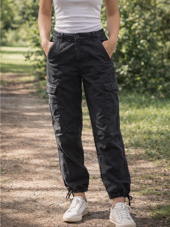 American Eagle Outfitters Pants - American Eagle Black Cargo Pants Women’s Size 8 Utility Jogger Ankle Tie GUC
